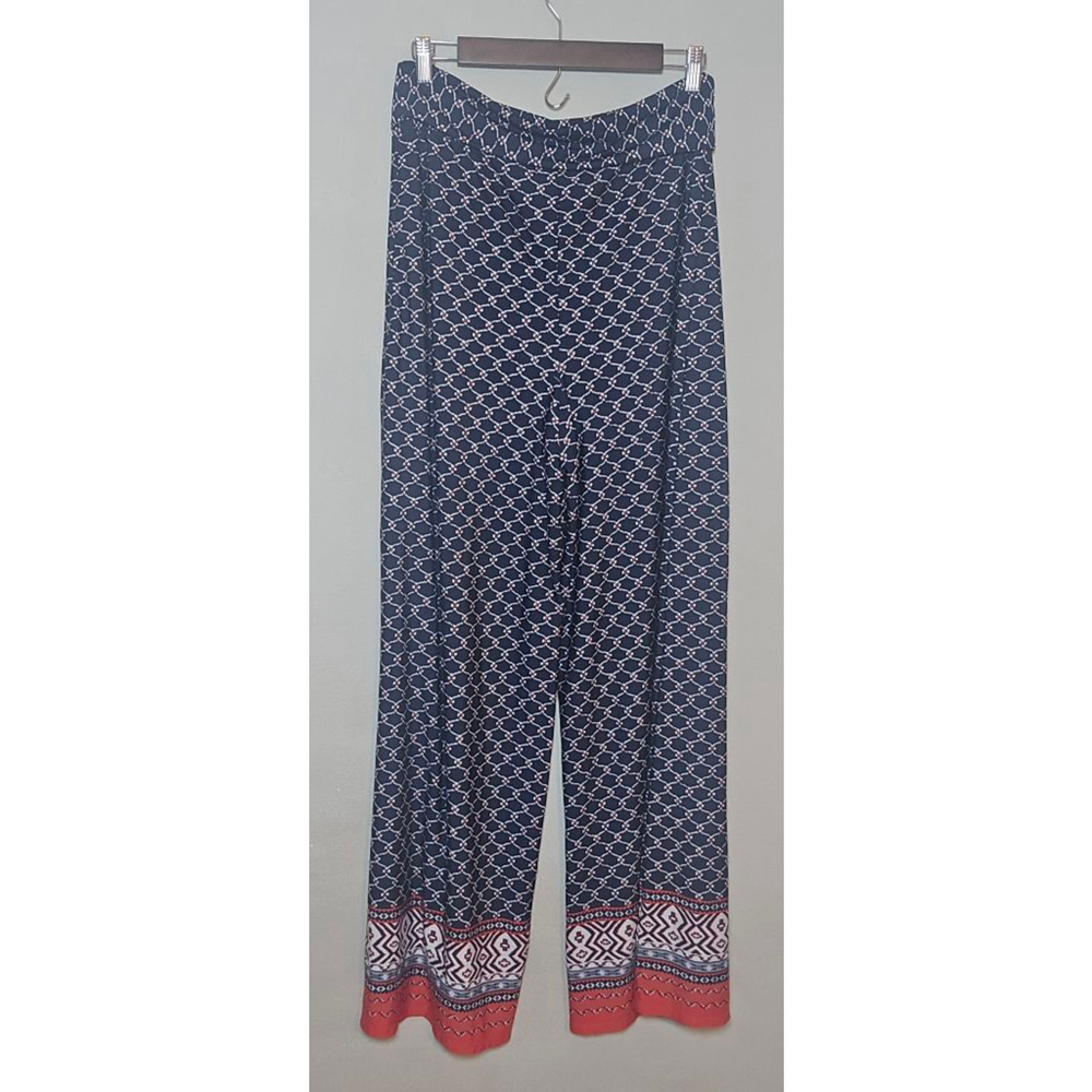Women's white mark Navy Red Patterned Wide Leg Pants S - Picture 7 of 7